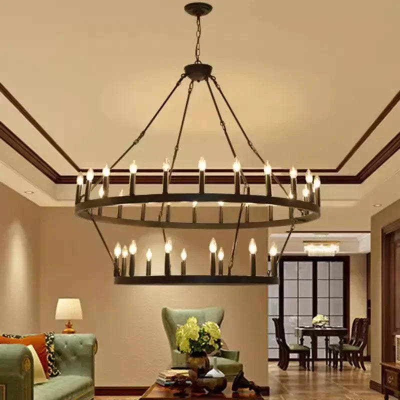 Afralia™ Black Metal LED Pendant Chandelier for Living Room and Stairs