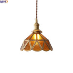 Amber Glass LED Pendant Light - Nordic Modern Copper Suspension Luminaire for Home
