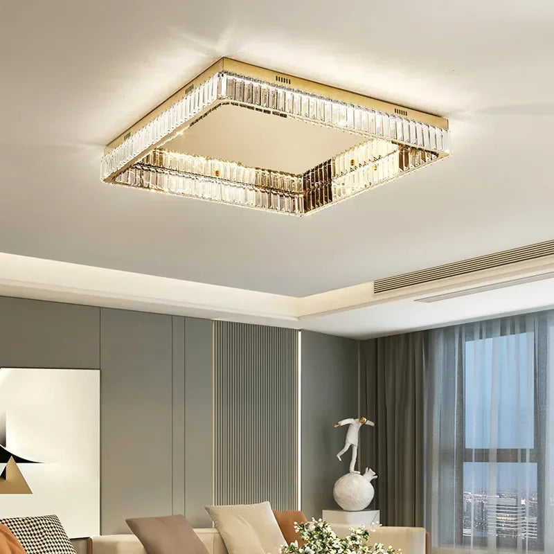Afralia™ Crystal LED Dimmable Ceiling Lights: Modern Square Steel Fixture for Living Room