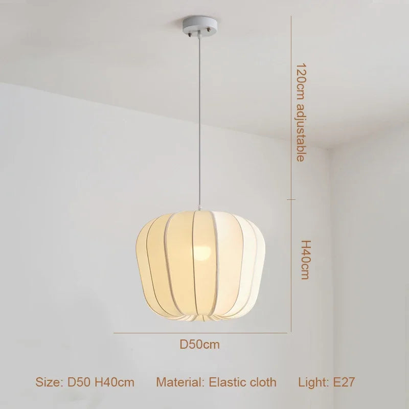 Afralia™ Nordic Style Creamy E27 Pendant Light Fabric Chandelier_Lamp Dining Room Suspended LED Bar Droplight