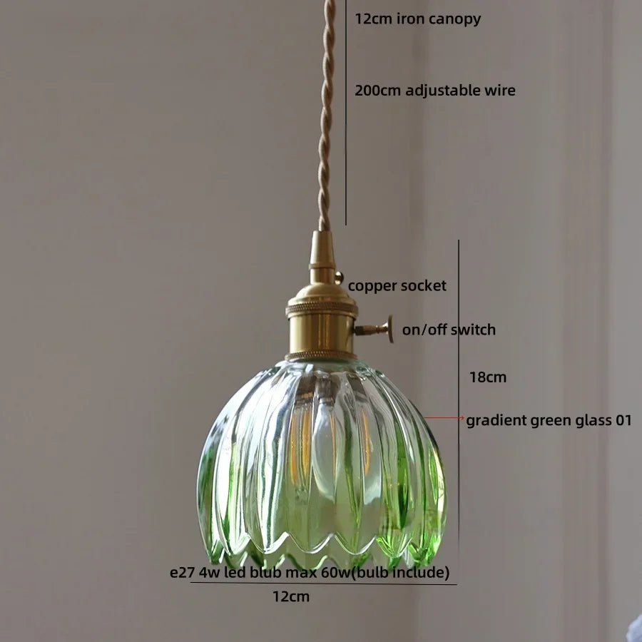 Afralia™ Green LED Pendant Light Fixture Glass Japan Style Hang Lamp