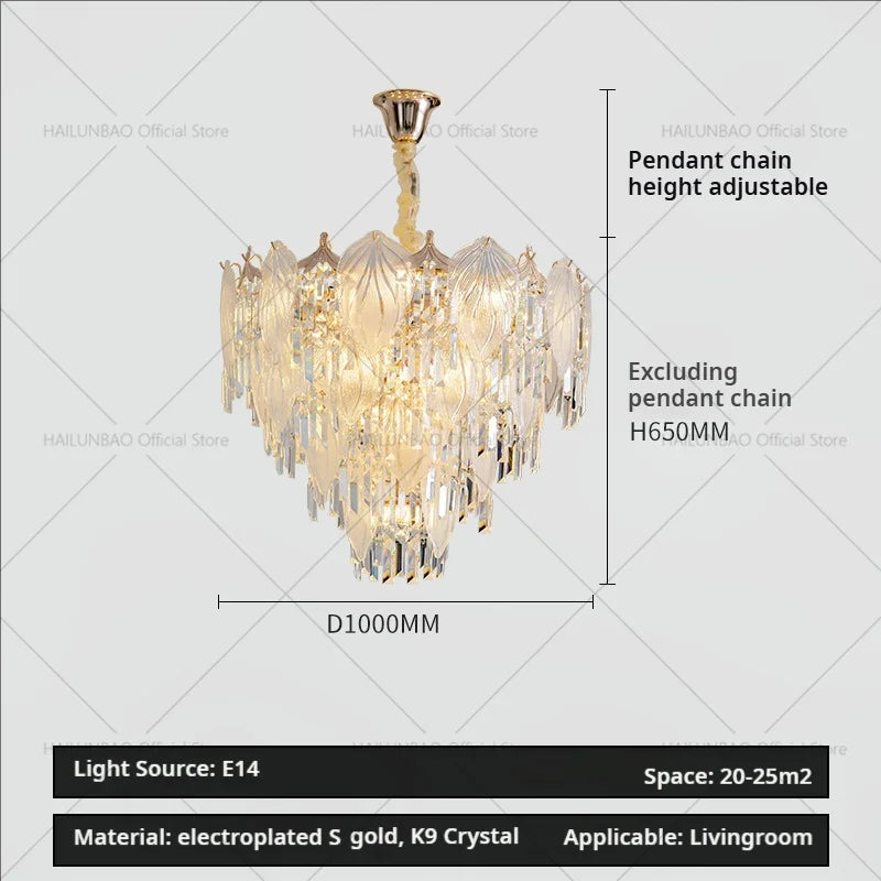 French Crystal Chandelier Cream Wind Lighting Elegant Luxury Lights