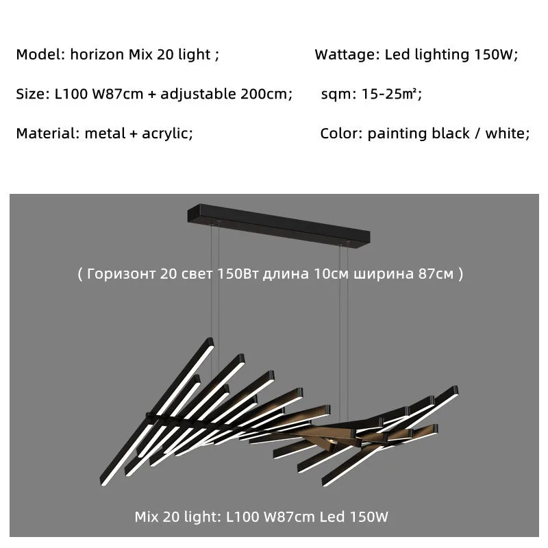 Modern Luxury LED Chandelier Adjustable Pendant Light Black/White Metal