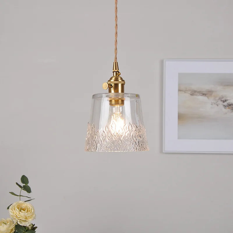 Clear Leaf Glass LED Pendant Copper Switch Kitchen Dining Room Light