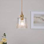 Clear Leaf Glass LED Pendant Copper Switch Kitchen Dining Room Light