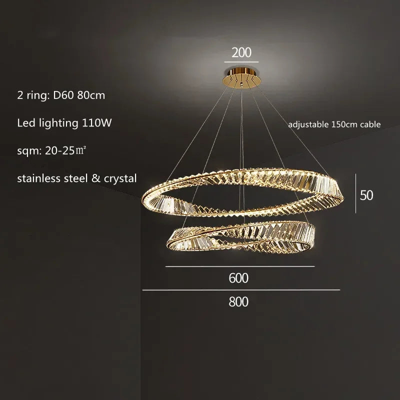 Luxury Gold Crystal Pendant Lights Dimmable LED Modern Living Room Fixture