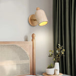 Yellow Travertine Wood Wall Light: Up Down Rotate LED Fixture with Pull Chain Switch.