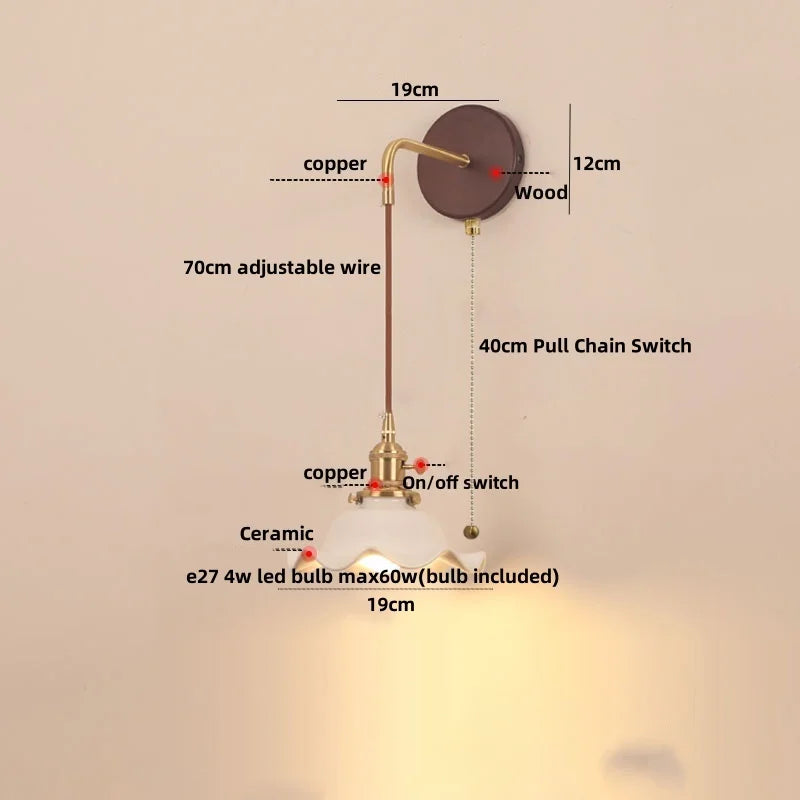 Ceramic Wood LED Wall Sconce, Modern Adjustable Nordic Lamparas De Pared for Bedroom