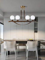 White Glass Ball Chandelier Dimmable Wooden Modern Dining Room Light