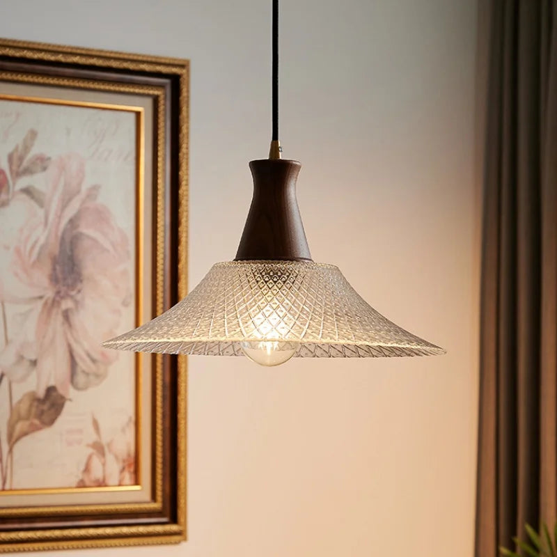 Modern Wood Glass LED Pendant Lamp for Living Room, Bedroom & Kitchen