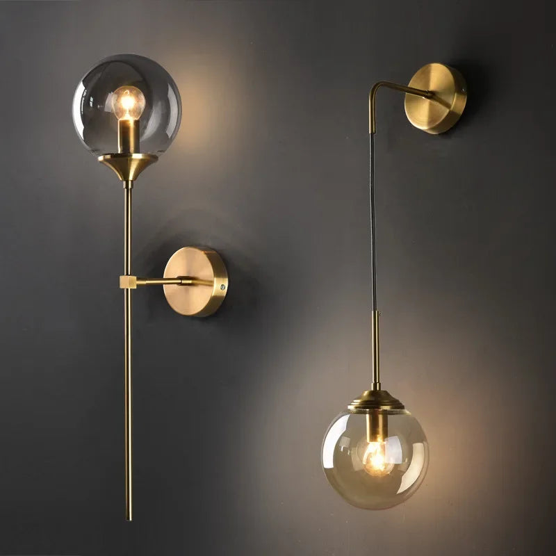 Golden Round Glass Wall Sconce: Modern Nordic Lighting Fixture for Home Decor