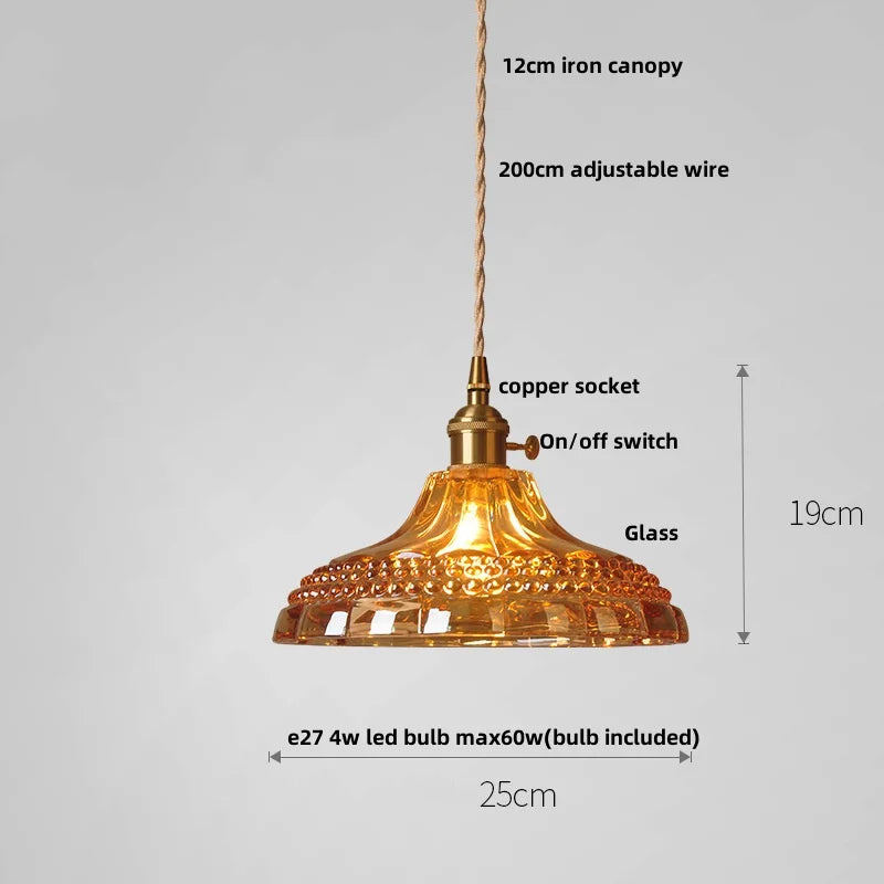 Amber Flower Glass Pendant Lamp LED Knob Switch Nordic Modern Hanging Lights