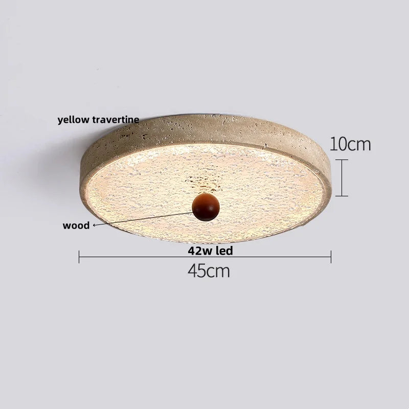 Yellow Travertine Stone LED Ceiling Lamp with Wood Canopy