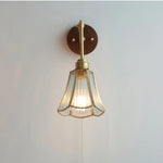 Copper Rotate Arm LED Wall Light: Clear Glass Walnut Bedside Lamp