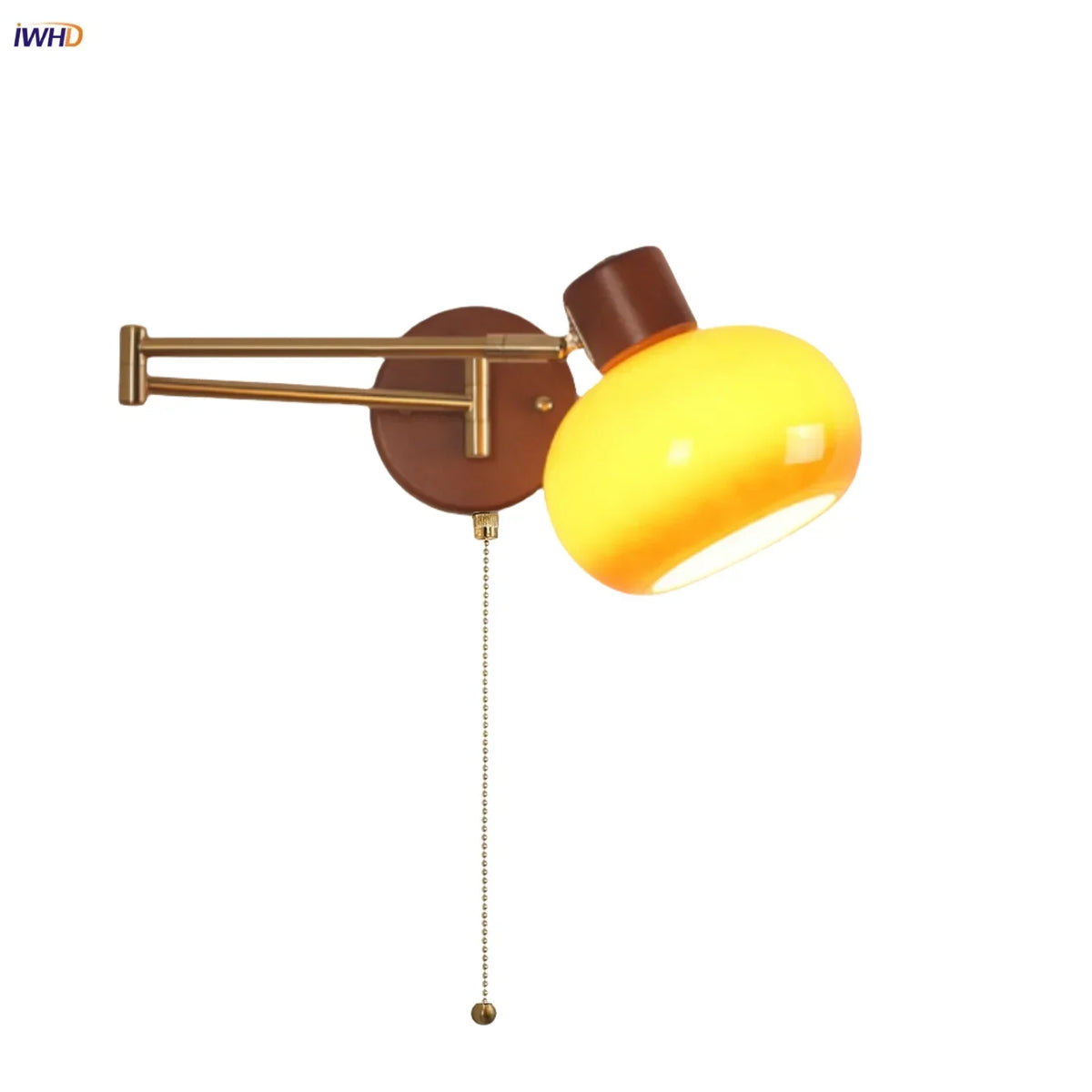 Modern Glass Swimg Arm LED Wall Lights for Study Bar Hotel Rotate Wood Bedside Lamp