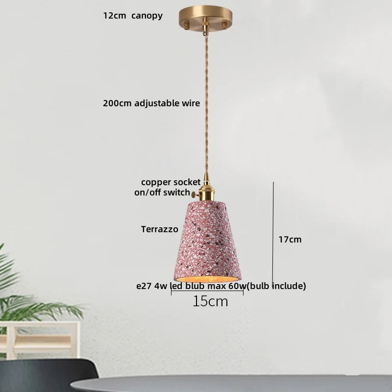 Black Terrazzo Stone LED Pendant Lamp Modern Nordic Hanging Lights