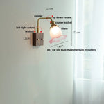 Afralia™ Glass Pink LED Wall Sconce, Pull Chain Switch, Walnut Wood Bedside Lamp