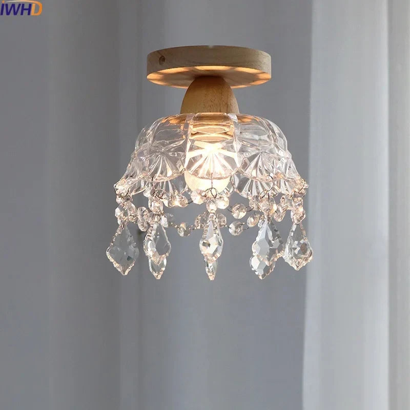 Crystal Wood LED Ceiling Lamp Clear Glass Modern Indoor Lighting