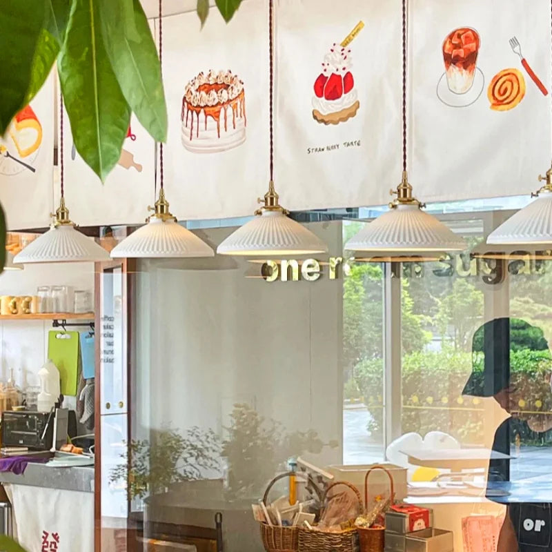 Afralia™ White Ceramic LED Hanging Lamp Nordic Minimalism Brass Pendant Lights