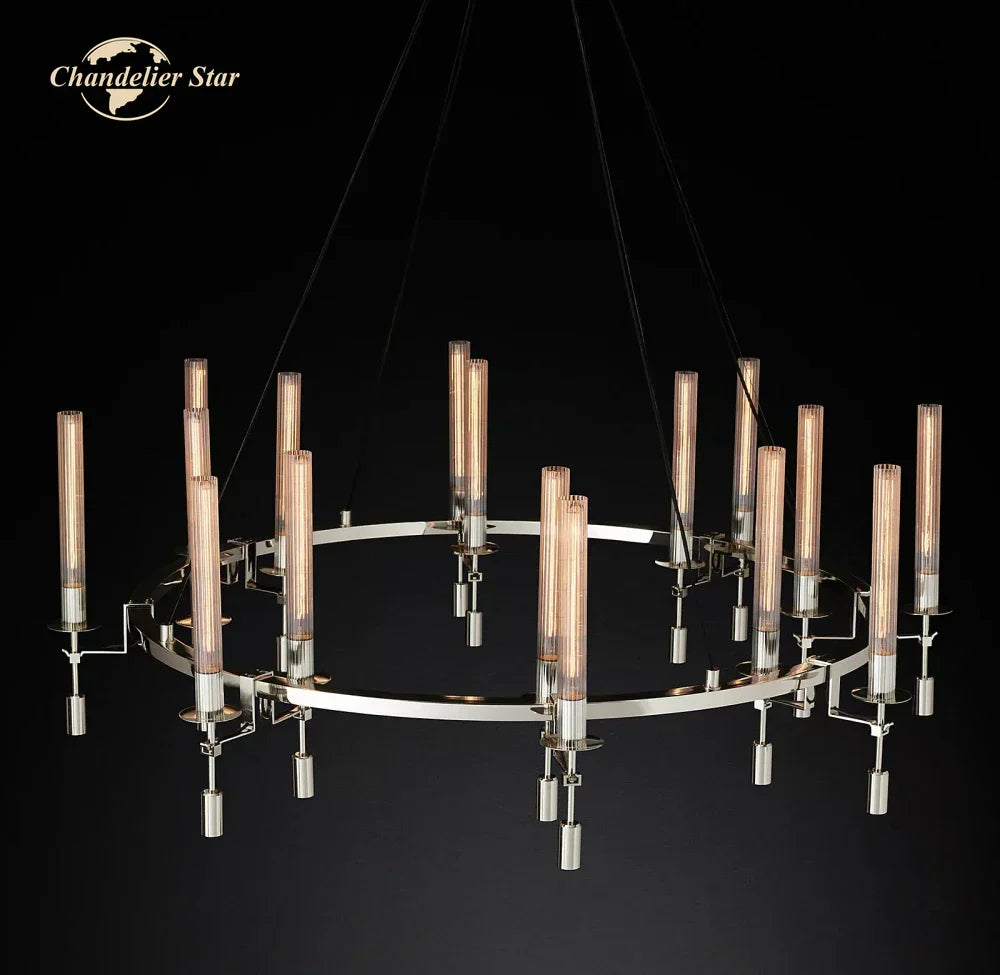 LED Round Glass Chandelier for Living Dining Room Lighting