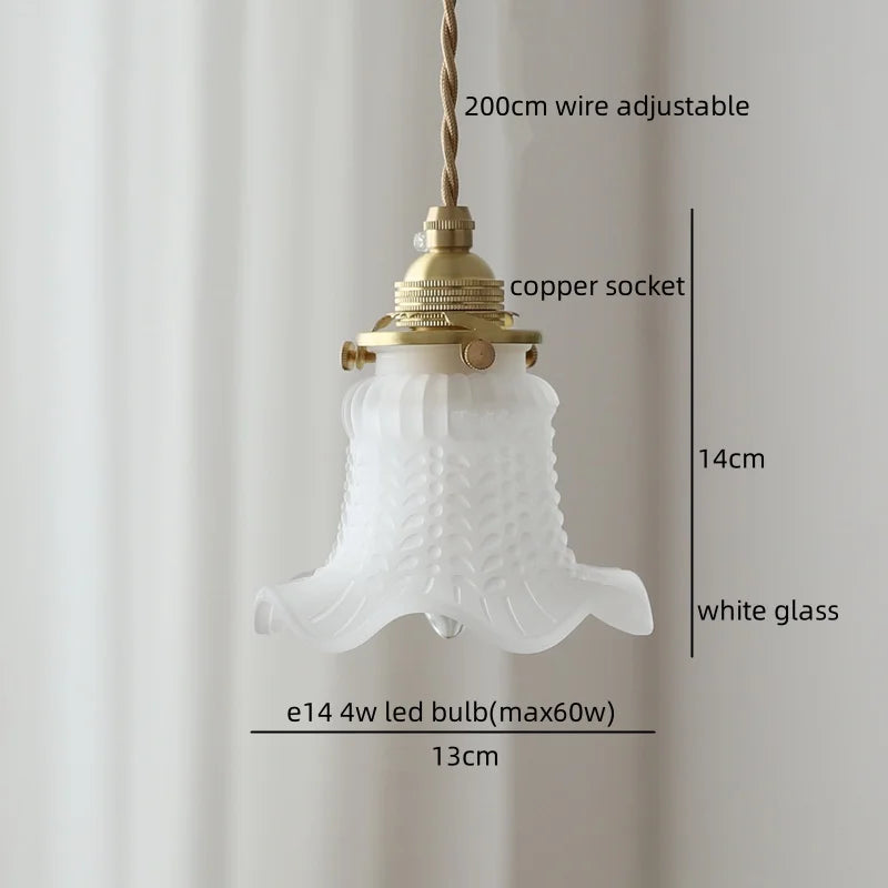 White Glass Copper LED Hanging Lamp Pendant Light Fixtures - Nordic Modern Style
