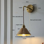 Wood LED Wall Lamp with Copper Socket & Pull Chain Switch - Adjustable Staircase Light