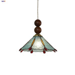 Afralia™ Tiffany Wood Globe LED Pendant Lamp for Kitchen Cafe Reading, Gold Copper Blue Glass