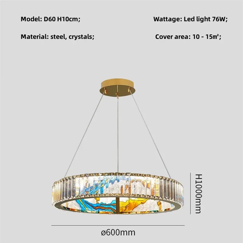 Circle Steel LED Pendant Chandelier, Modern Dimmable Lighting for Living Room Home Decor