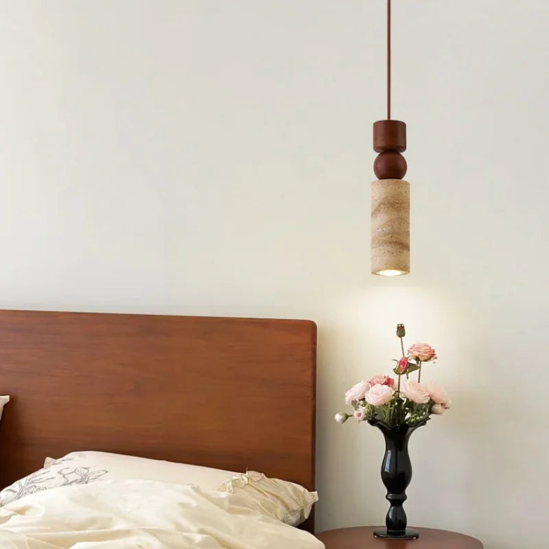 Afralia™ Yellow Travertine Pendant Light | Mid-Century Modern LED Dining Room Hanging Lamp