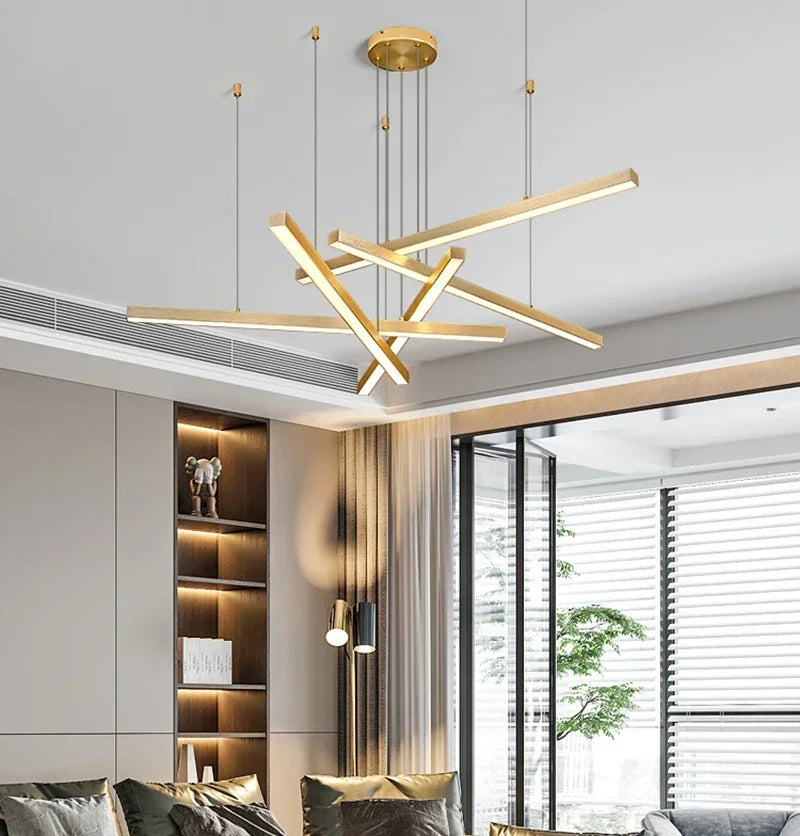 Modern Gold Black Led Pendant Lights, Dimmable, L80cm, Aluminium, Dining Room Hanging Lamp