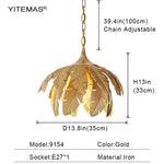 Gold Leaves Chandelier Small Pendant Lighting for Kitchen Island Hallway E27 Socket
