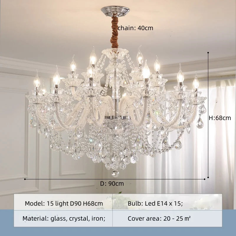 White Glass Chandelier with LED Lights for Living Room and Bedroom