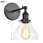 Black Iron LED Wall Lights Industrial Pull Chain Switch Bedroom Dining Room Loft