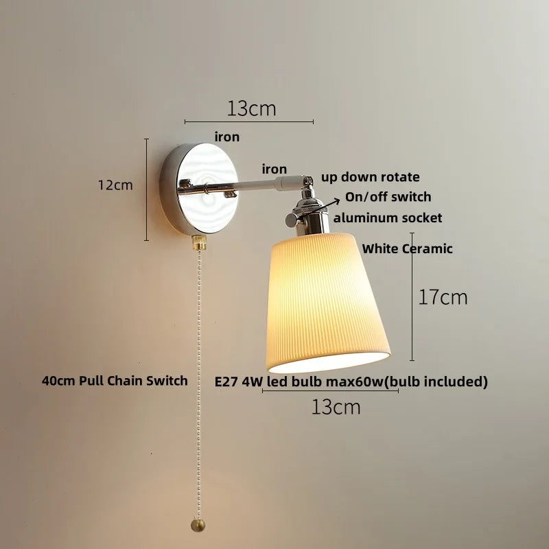 Ceramic LED Wall Light Fixture Up Down Rotate Modern Style Bedside Lamp