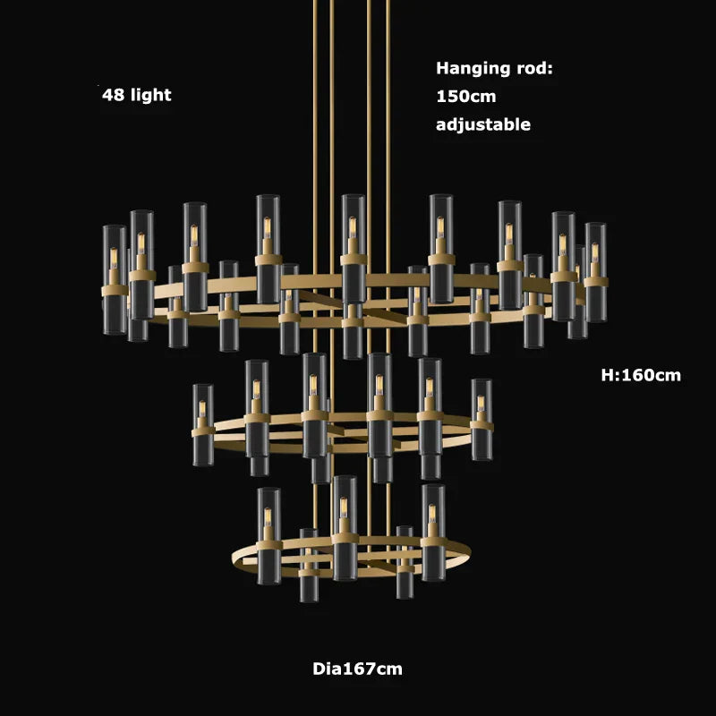 2-Layer Chandelier Lighting - Vintage Gold Silver Black Hanging Lamps