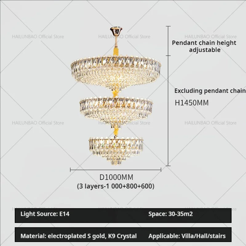 Modern Crystal Chandelier for Duplex Living Room, Lift High Hollow Design