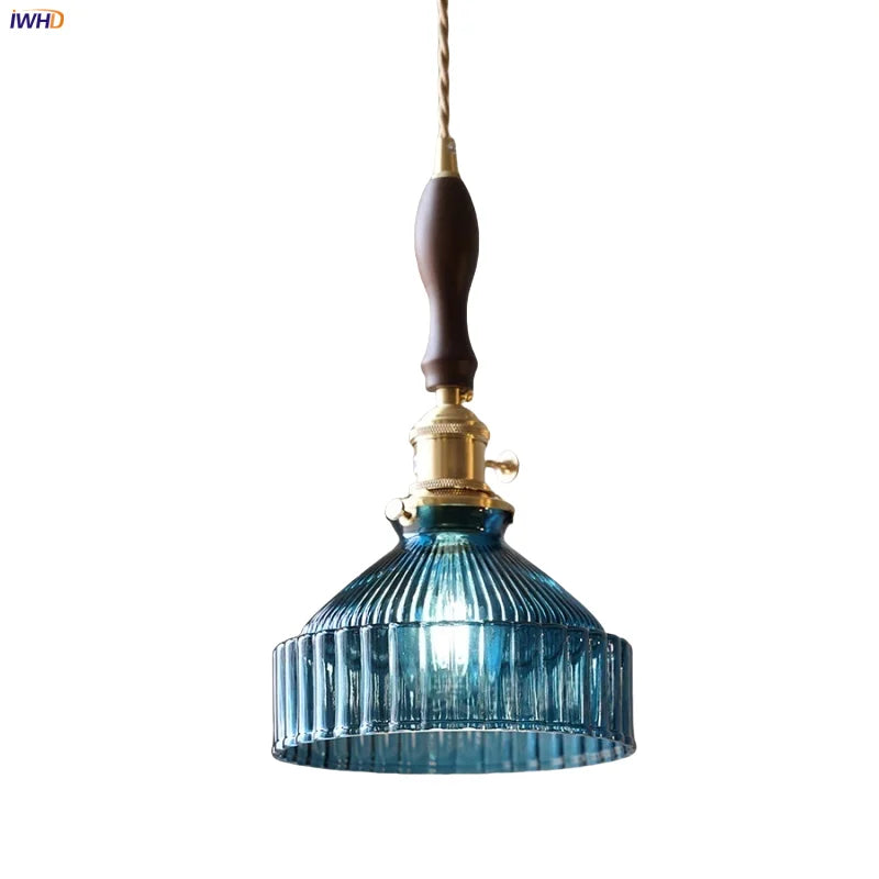Afralia™ LED Pendant Lights with Blue Glass & Brass Knob Switch for Modern Home Decor