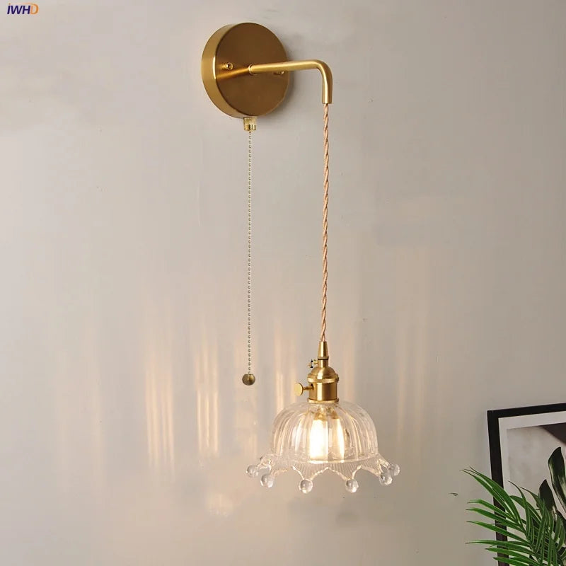 Clear Glass LED Wall Light with Pull Chain Switch for Modern Decor