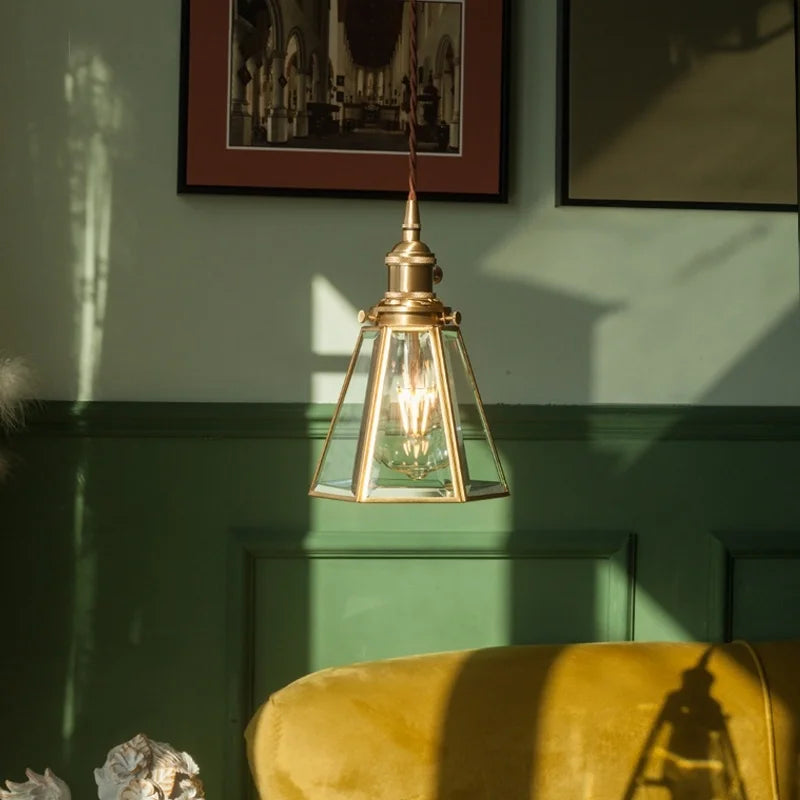 Glass LED Pendant Lights Japanese Brass Hanging Lamp for Kitchen Living Room