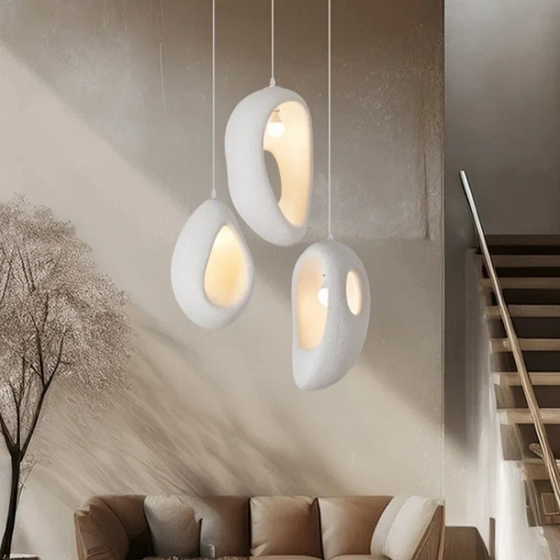White Wabi Sabi E27 LED Pendant Chandelier for Home Decor & Bar, Nordic Design
