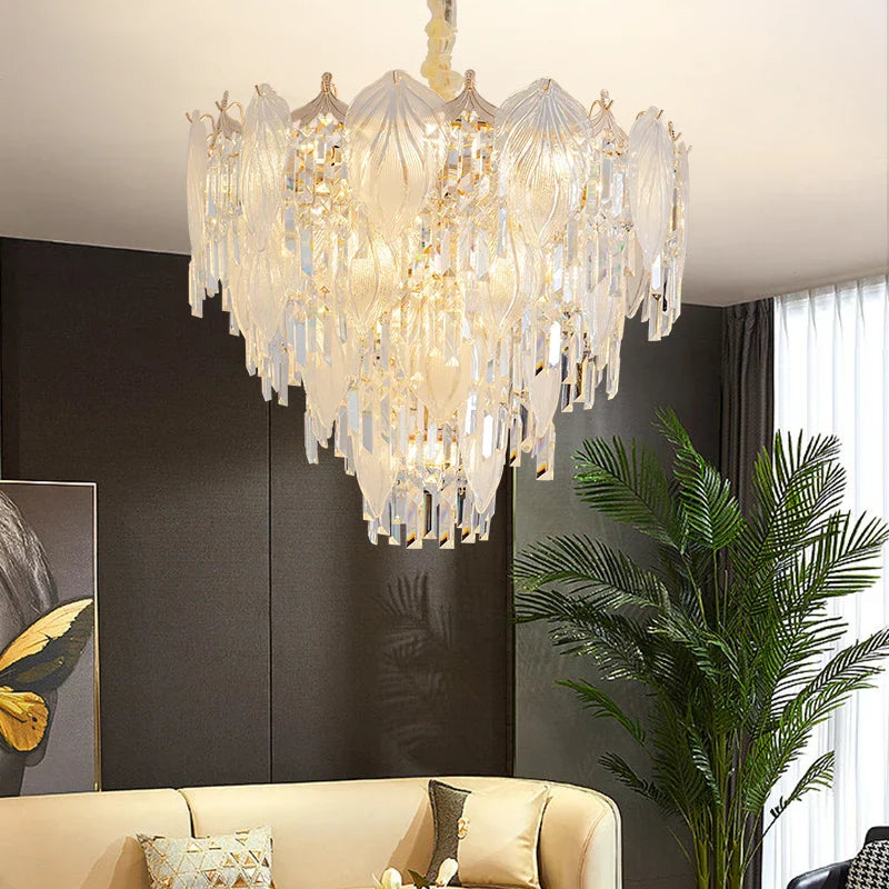 French Crystal Chandelier Cream Wind Lighting Elegant Luxury Lights