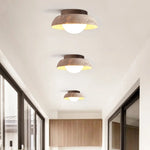 White Glass LED Ceiling Lamp with Wood Canopy - Modern Flush Mount Light