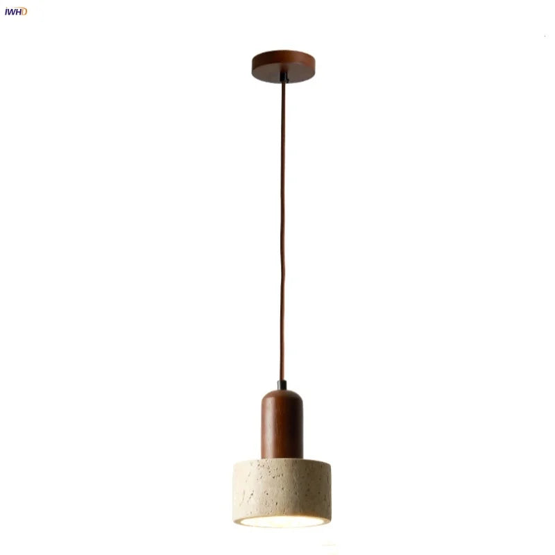 Wood Canopy LED Pendant Light - Nordic Modern Yellow Travertine Hanging Lamp