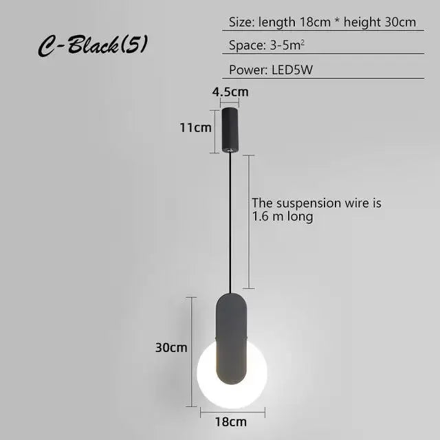 Nordic Luxury Black Bedroom Pendant Lamp Bedside Decoration Light