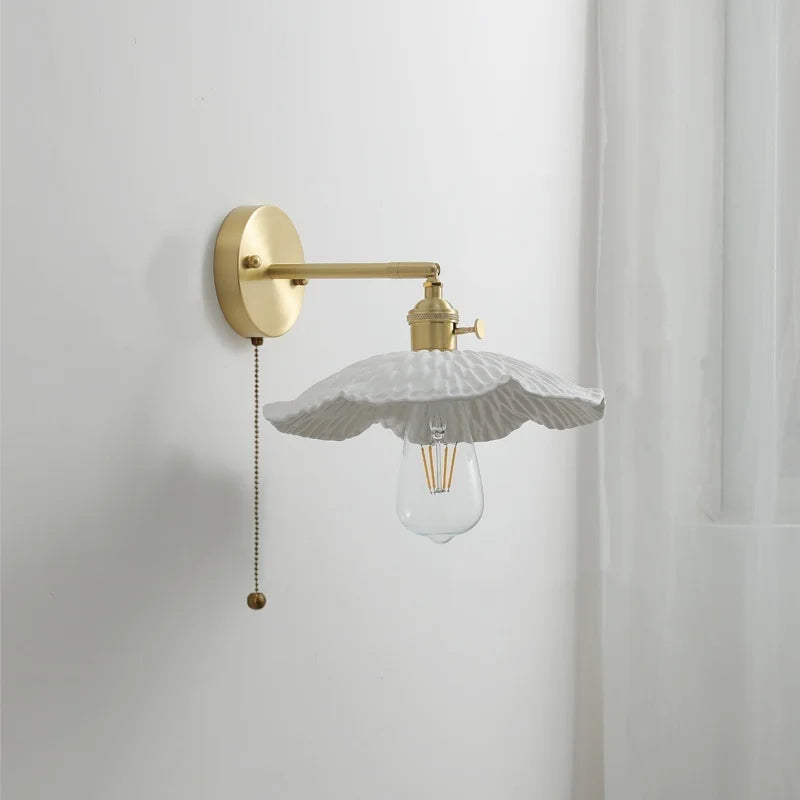 Ceramic Copper LED Wall Light with Pull Chain Switch for Modern Nordic Home Decor