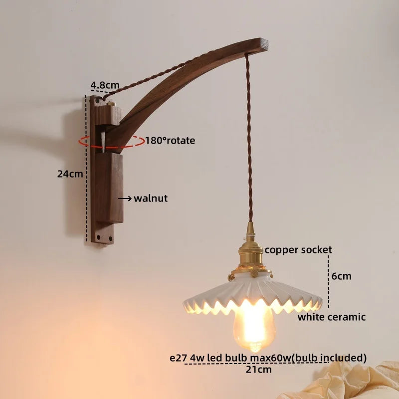 Nordic LED Wall Sconce Walnut Copper Stair Light Fixtures