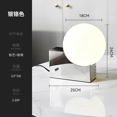 Metal Table Lamp with Glass Ball - LED Desk Light