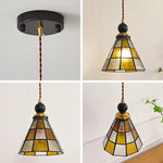 Afralia™ Tiffany Glass Wood LED Pendant Lamp Adjustable Hanging Light Fixture