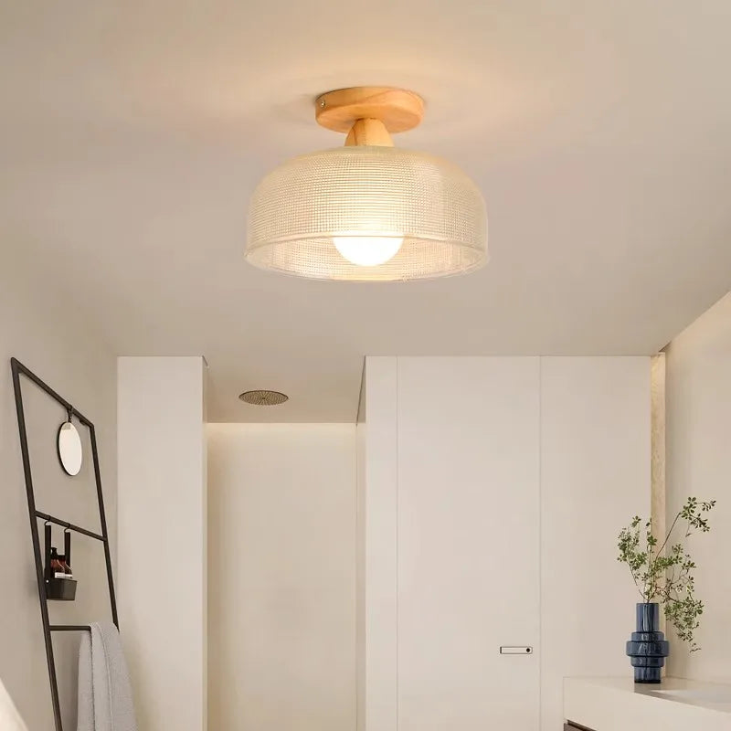 Wood Glass LED Ceiling Lights Modern Luminaria De Teto for Home Décor