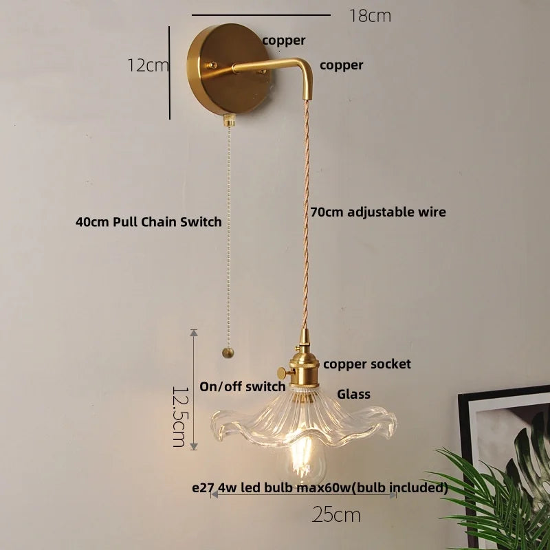 Clear Glass LED Wall Light with Pull Chain Switch for Modern Decor